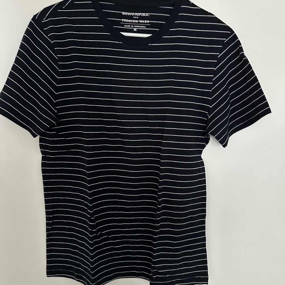 Banana Republic Navy and White Striped Short Sleeve Tee